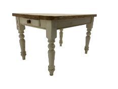 Traditional pine kitchen table with white painted base
