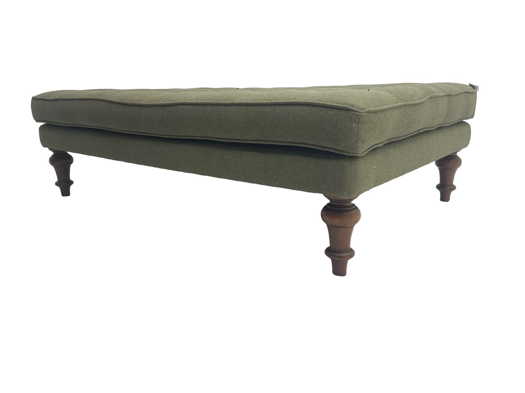 Peter Silk of Helmsley - large rectangular footstool upholstered in buttoned green tweed fabric - Image 2 of 7