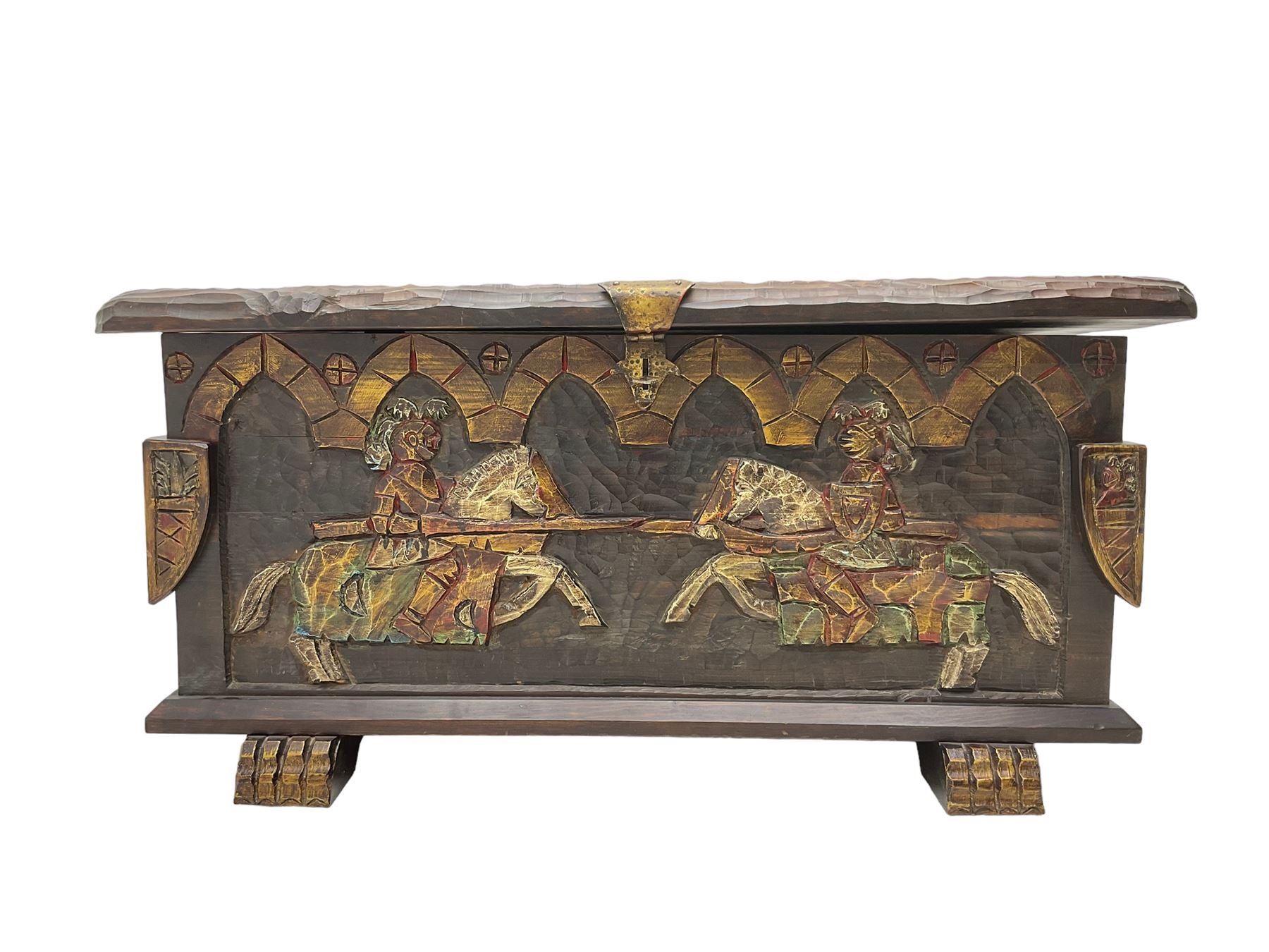 Carved wooden blanket chest - Image 9 of 9