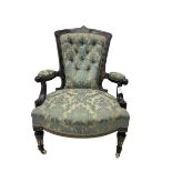 Victorian Aesthetic Movement ebonised and parcel-gilt armchair