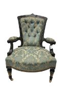 Victorian Aesthetic Movement ebonised and parcel-gilt armchair