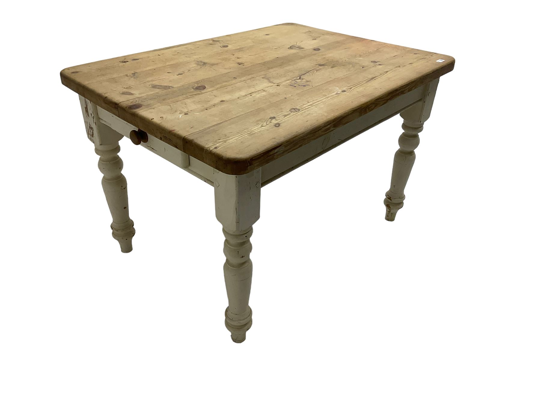 Traditional pine kitchen table with white painted base - Image 3 of 7