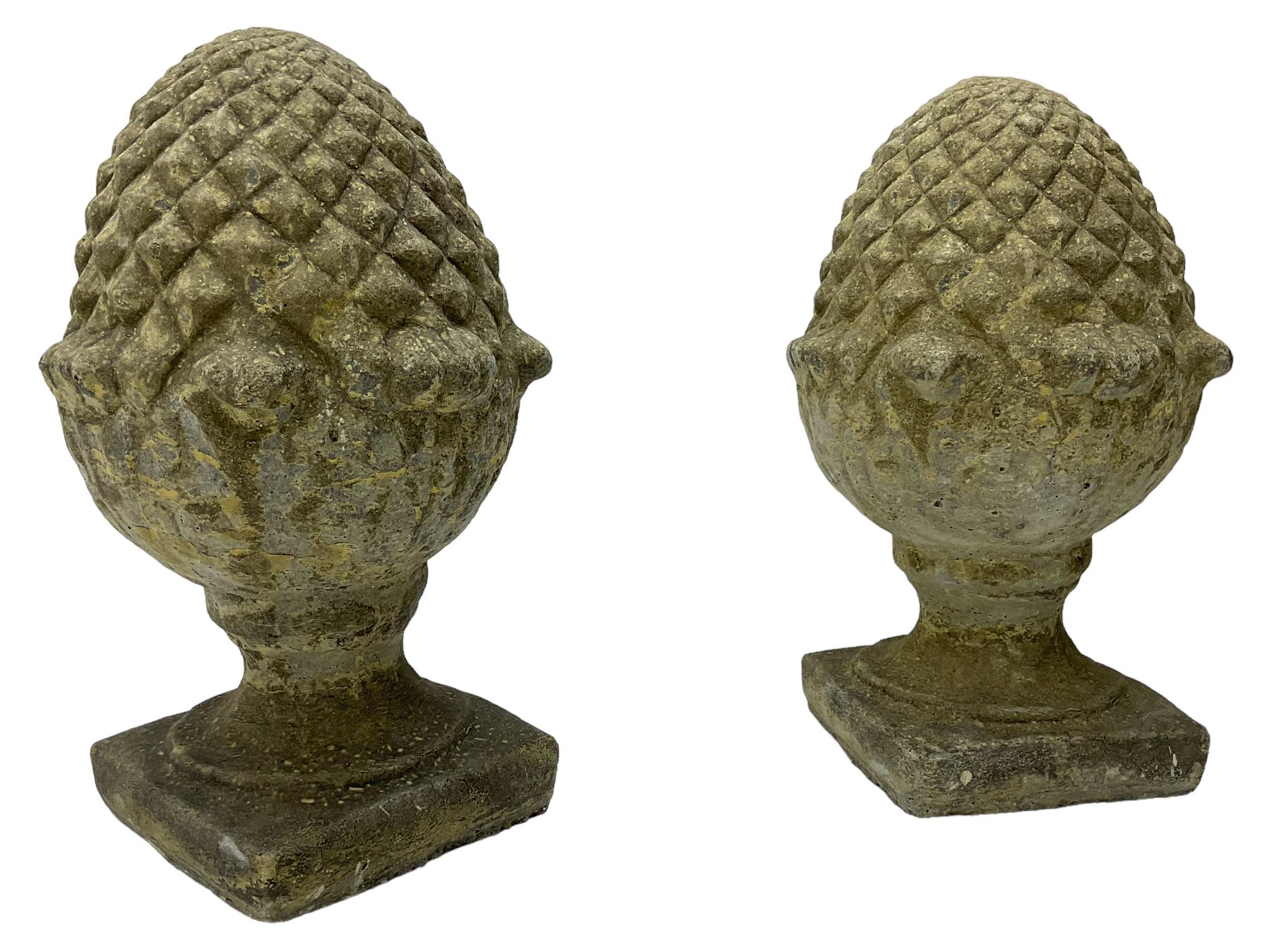 Pair of cast stone garden pineapples gatepost finials