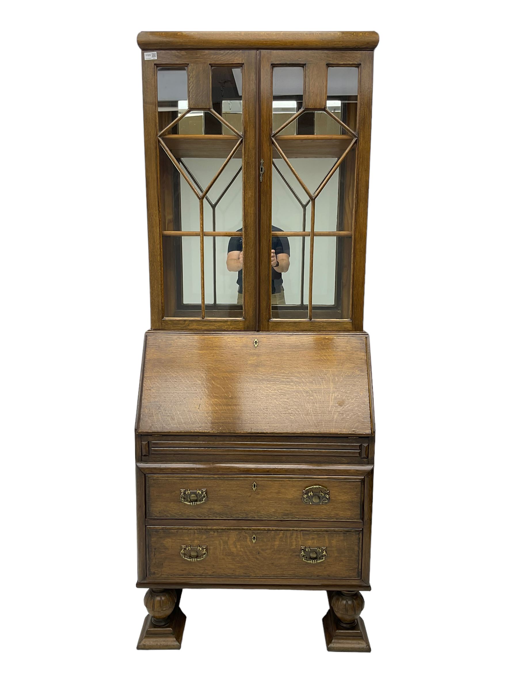 Early 20th century oak bureau bookcase - Image 6 of 7