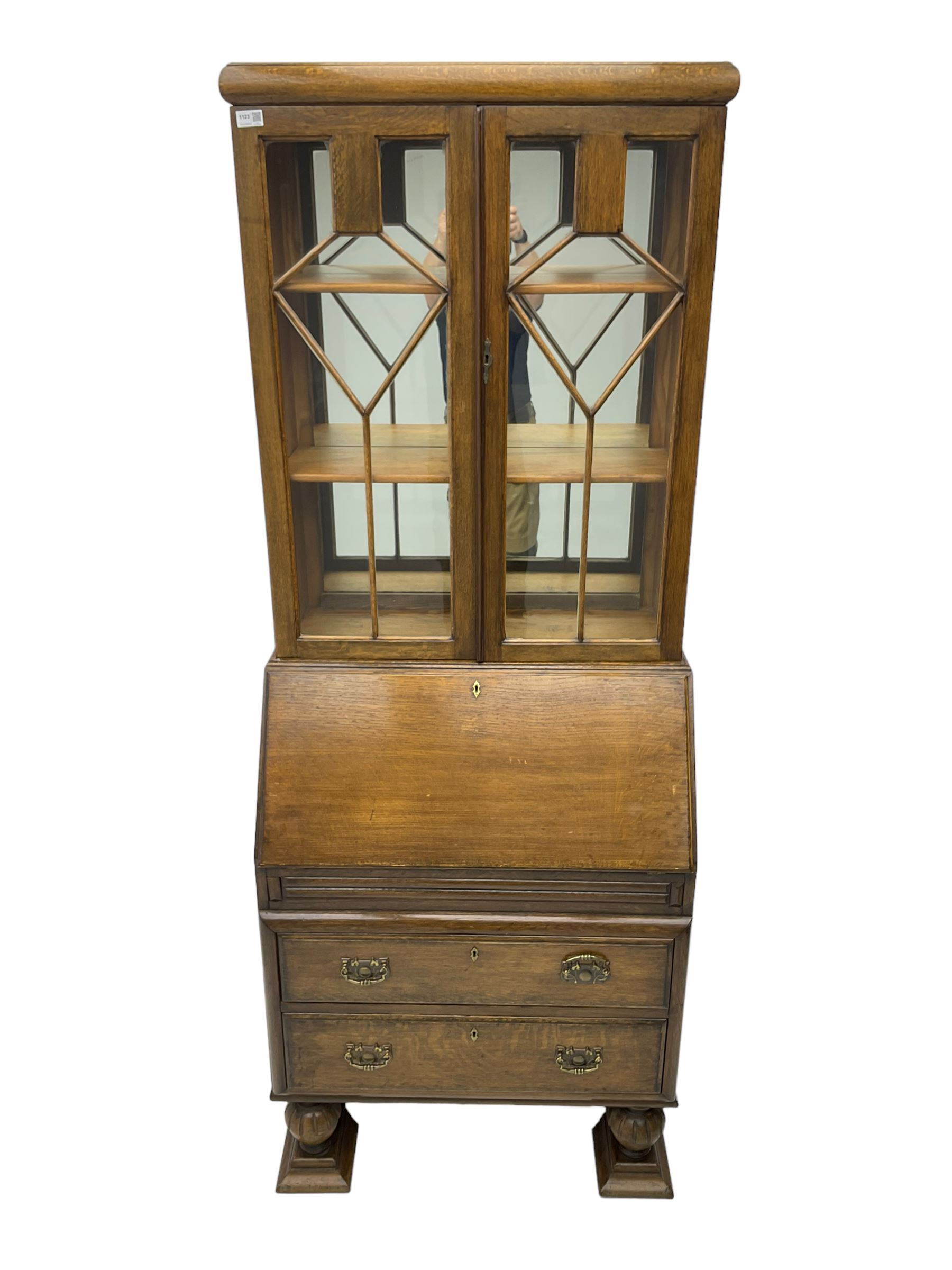 Early 20th century oak bureau bookcase - Image 2 of 7