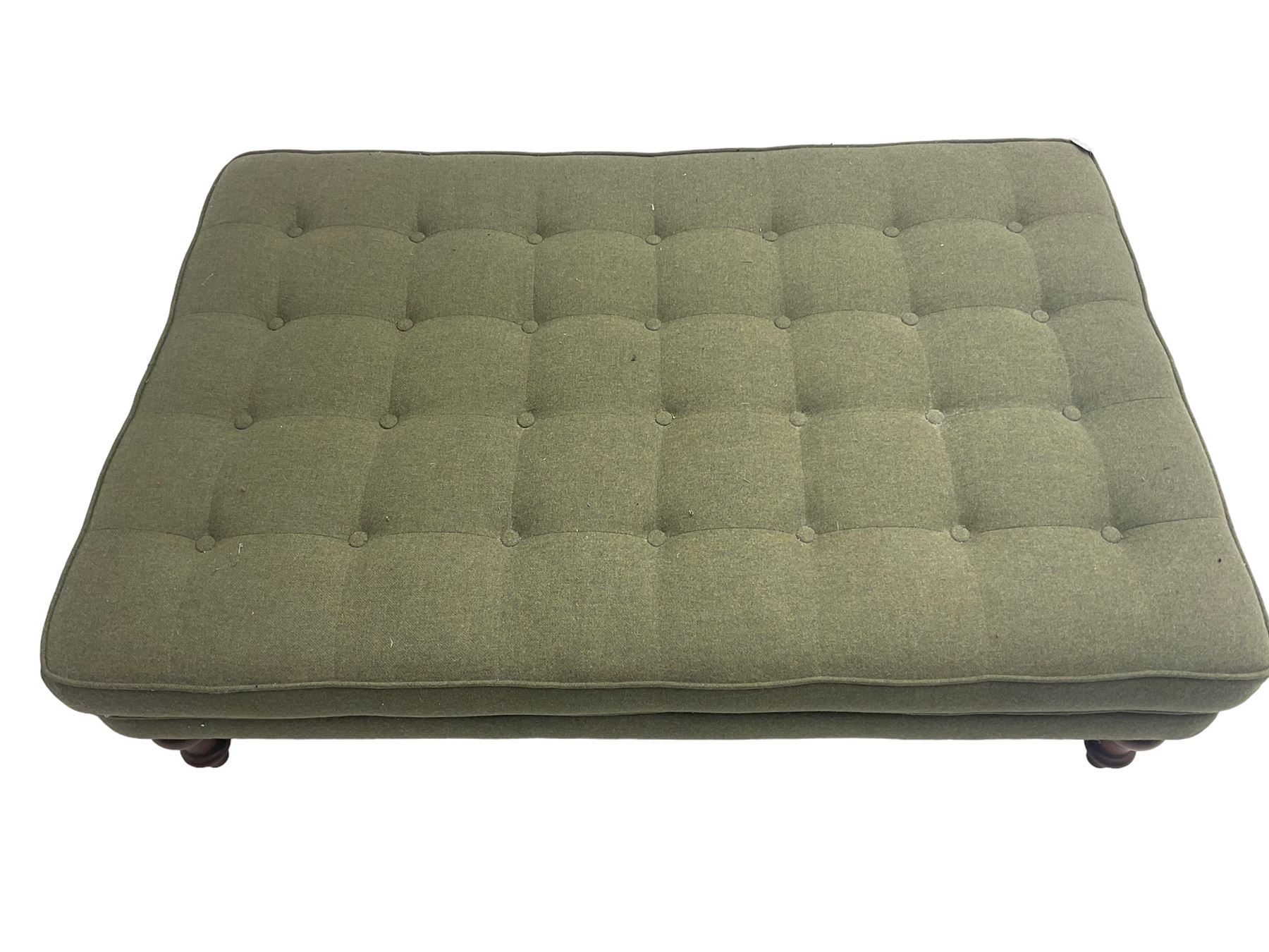 Peter Silk of Helmsley - large rectangular footstool upholstered in buttoned green tweed fabric - Image 6 of 7