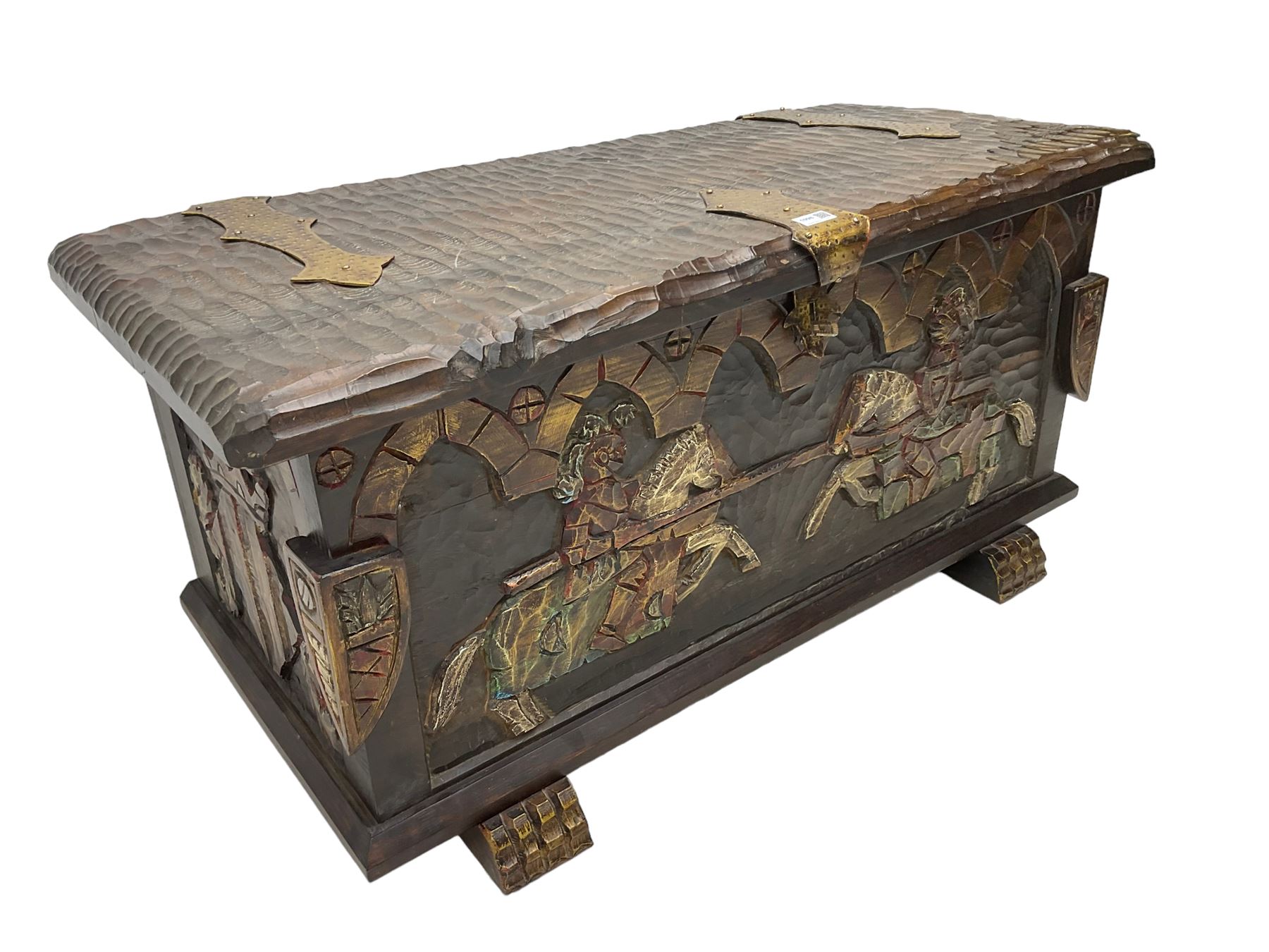 Carved wooden blanket chest - Image 5 of 9
