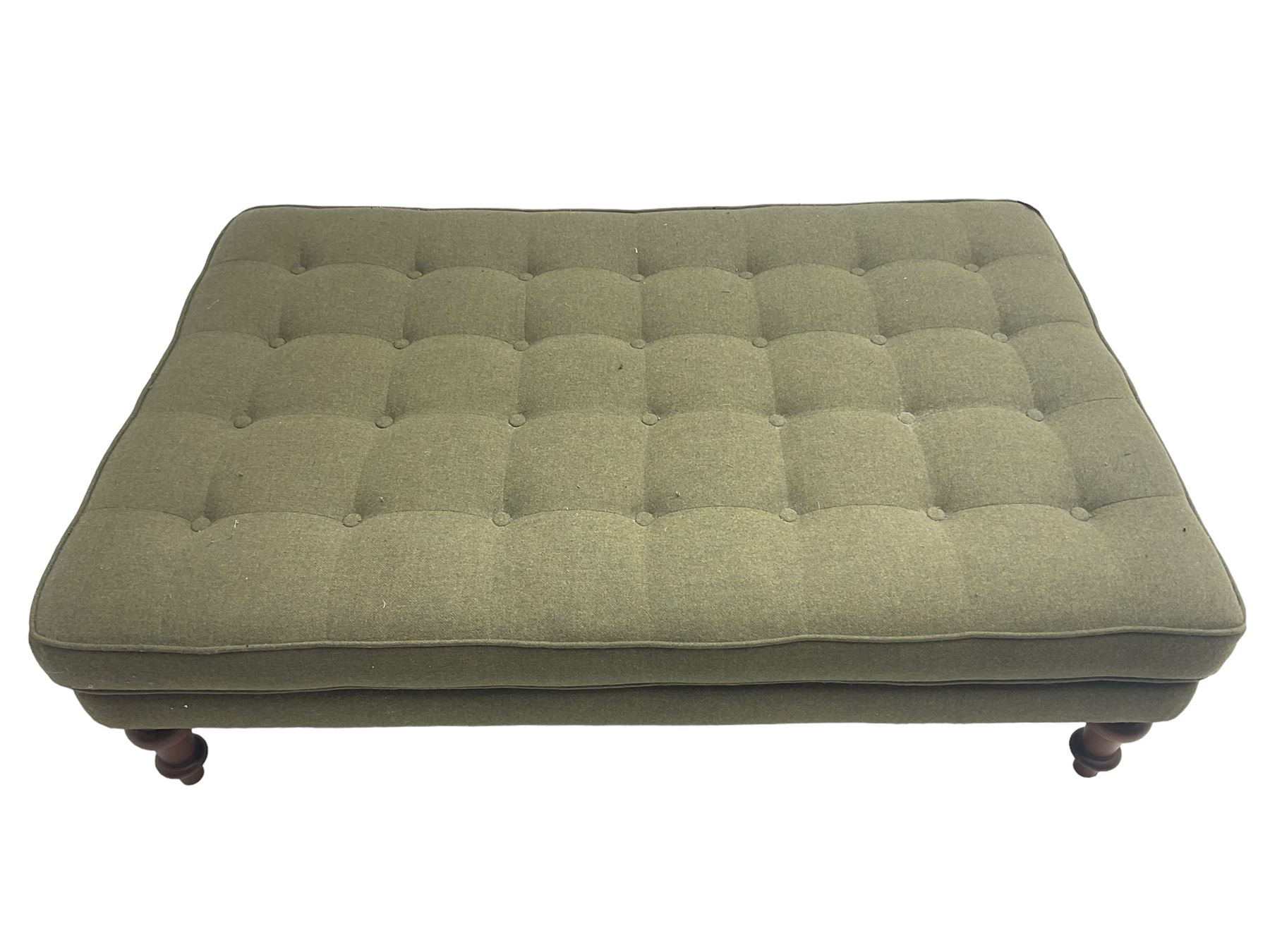 Peter Silk of Helmsley - large rectangular footstool upholstered in buttoned green tweed fabric - Image 7 of 7