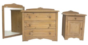 Washed pine three drawer chest (W86cm