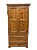 Solid waxed pine double wardrobe