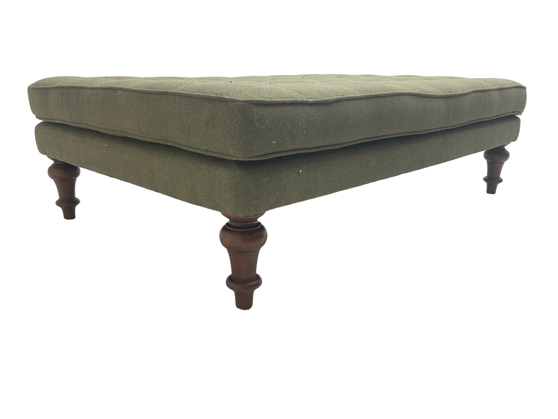 Peter Silk of Helmsley - large rectangular footstool upholstered in buttoned green tweed fabric - Image 4 of 7