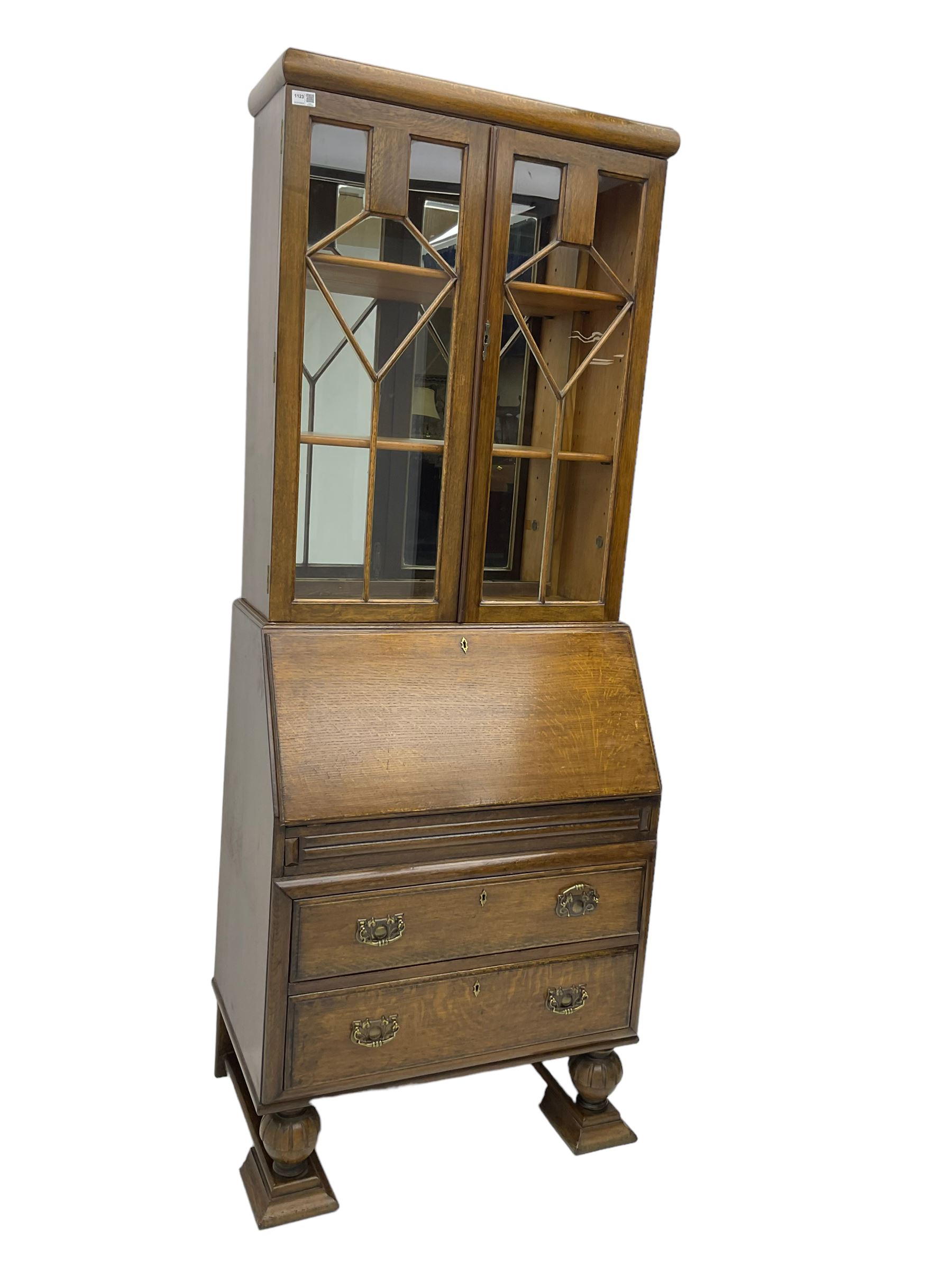 Early 20th century oak bureau bookcase - Image 5 of 7
