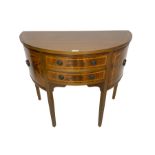 Regency design inlaid mahogany demi-lune side cabinet