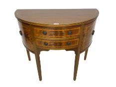 Regency design inlaid mahogany demi-lune side cabinet