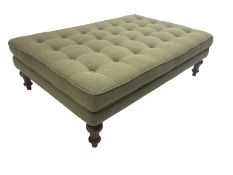Peter Silk of Helmsley - large rectangular footstool upholstered in buttoned green tweed fabric