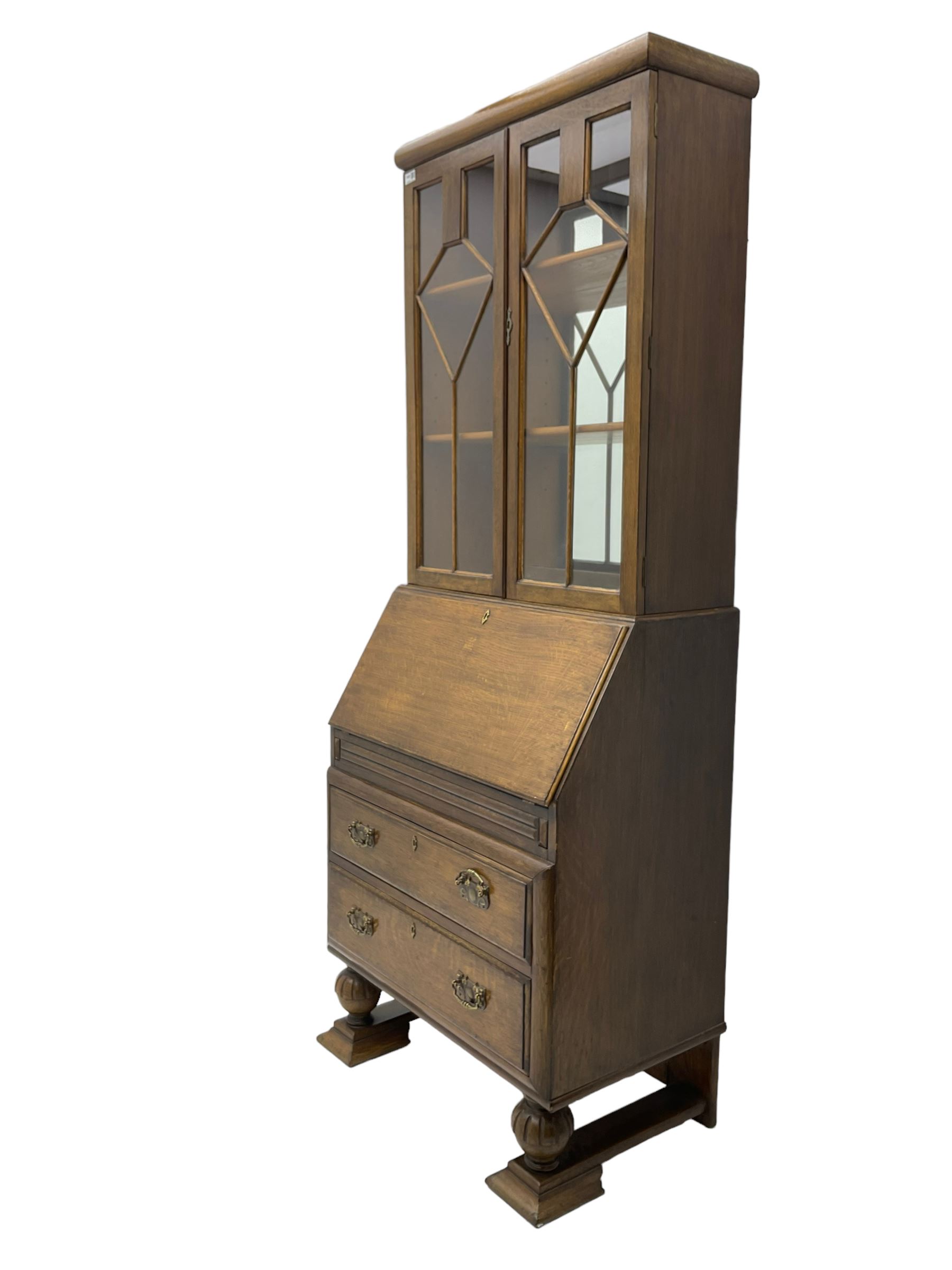 Early 20th century oak bureau bookcase - Image 4 of 7