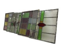 Set six leaded stained glass window panes