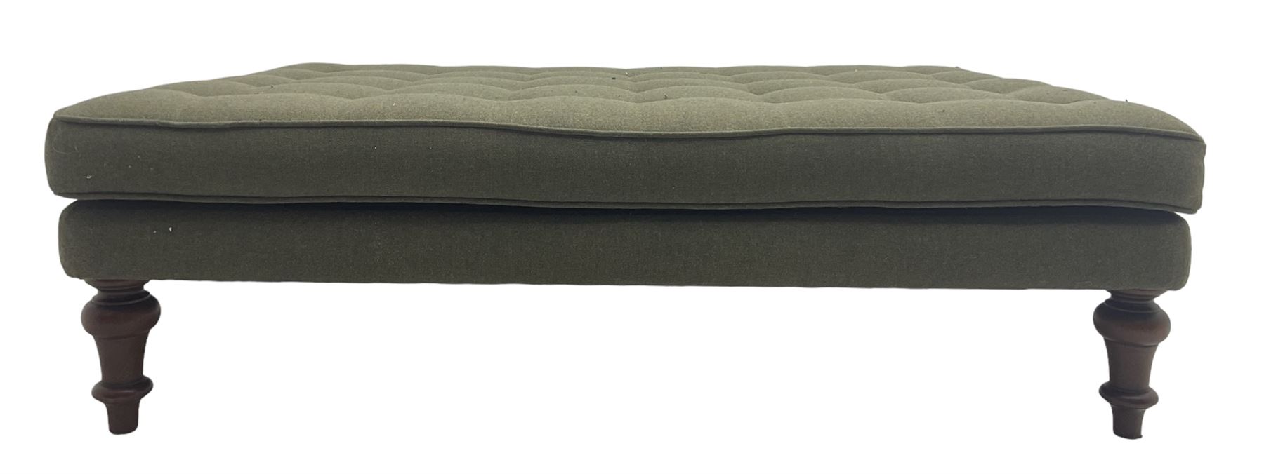 Peter Silk of Helmsley - large rectangular footstool upholstered in buttoned green tweed fabric - Image 5 of 7