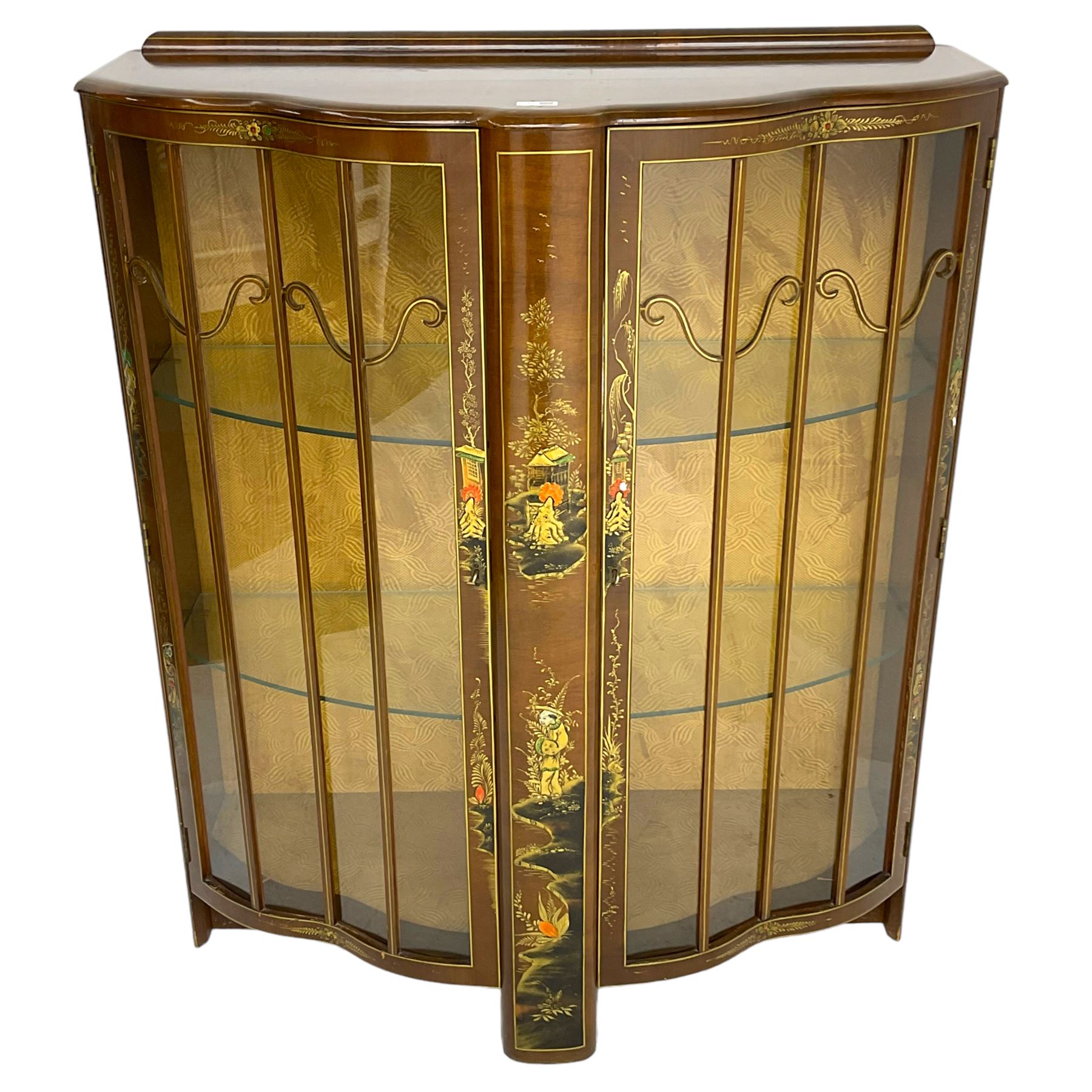 Early 20th century walnut display cabinet with Chinoiserie decoration
