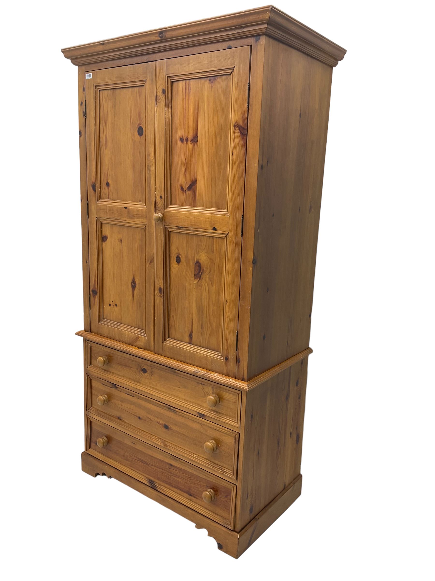 Solid waxed pine double wardrobe - Image 3 of 8