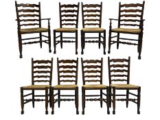 Set eight (6+2) oak dining chairs