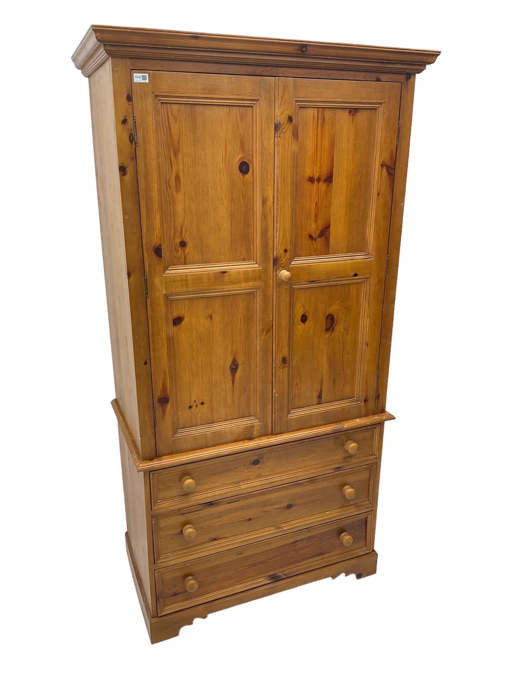 Solid waxed pine double wardrobe - Image 8 of 8