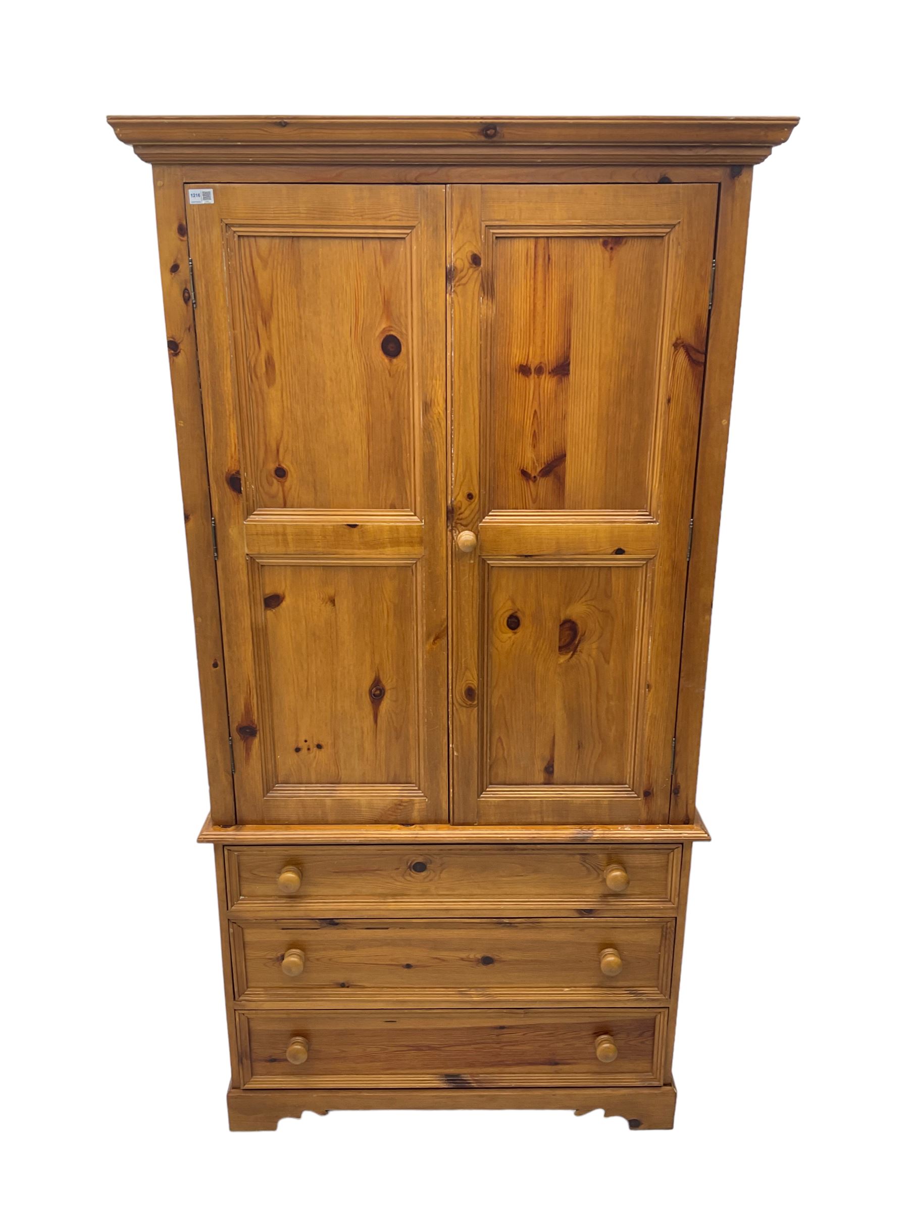 Solid waxed pine double wardrobe - Image 4 of 8