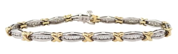 9ct white and yellow gold round brilliant cut diamond link bracelet