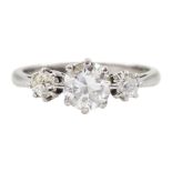 18ct white gold three stone old cut diamond ring