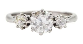 18ct white gold three stone old cut diamond ring