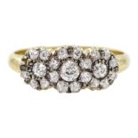 Edwardian gold old cut diamond triple cluster ring