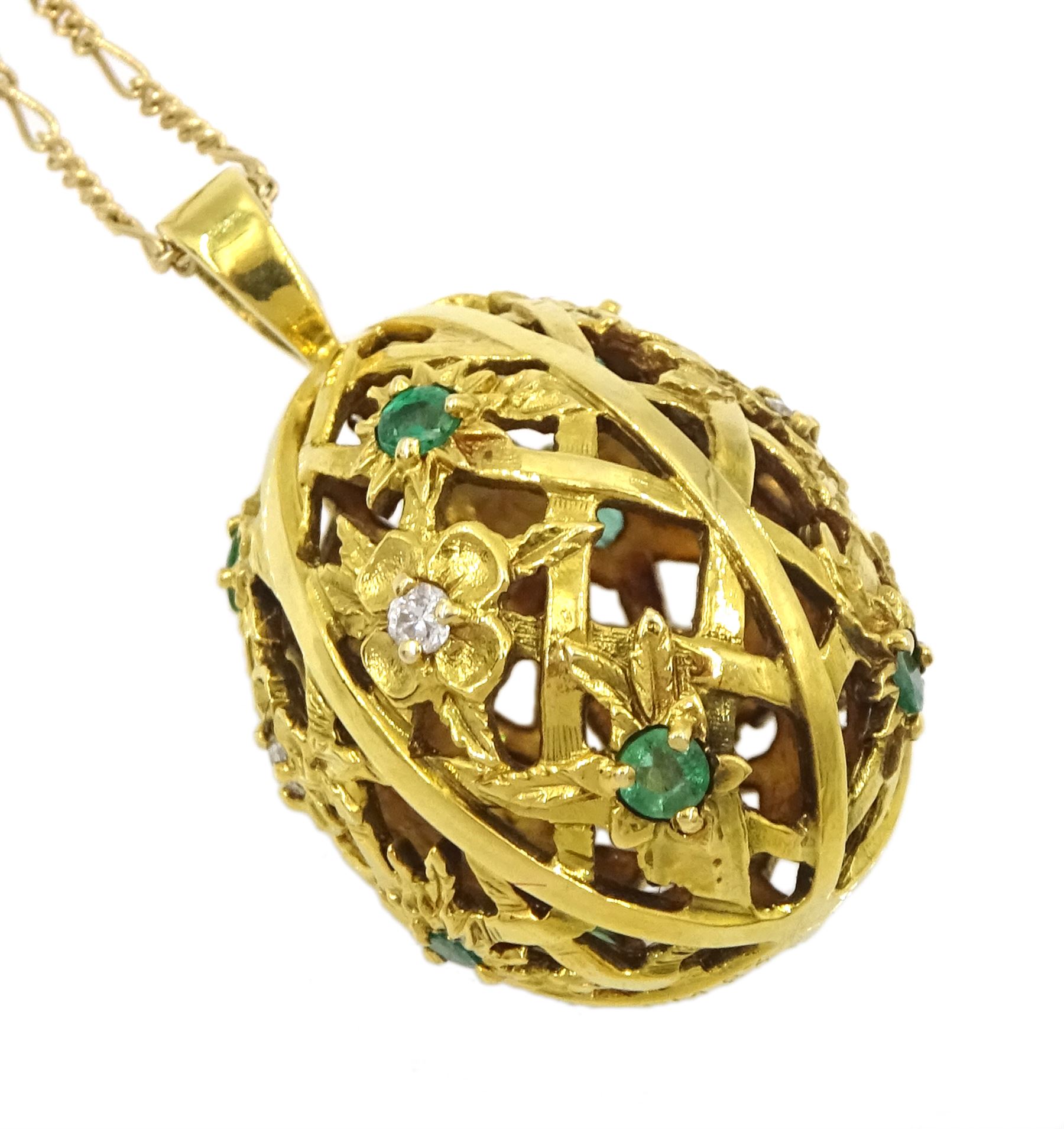 Igor Carl Faberge for Franklin Mint 14ct gold emerald and round brilliant cut diamond egg pendant - Image 4 of 6