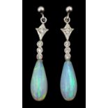 Pair of silver opal and cubic zirconia pendant stud earrings