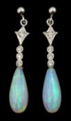 Pair of silver opal and cubic zirconia pendant stud earrings