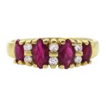 18ct gold marquise cut ruby and round brilliant cut diamond ring