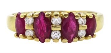 18ct gold marquise cut ruby and round brilliant cut diamond ring