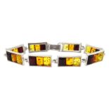 Silver tri-coloured amber link bracelet