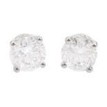 Pair of 18ct white gold round brilliant cut diamond stud earrings