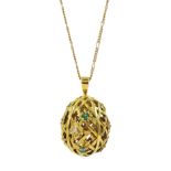 Igor Carl Faberge for Franklin Mint 14ct gold emerald and round brilliant cut diamond egg pendant