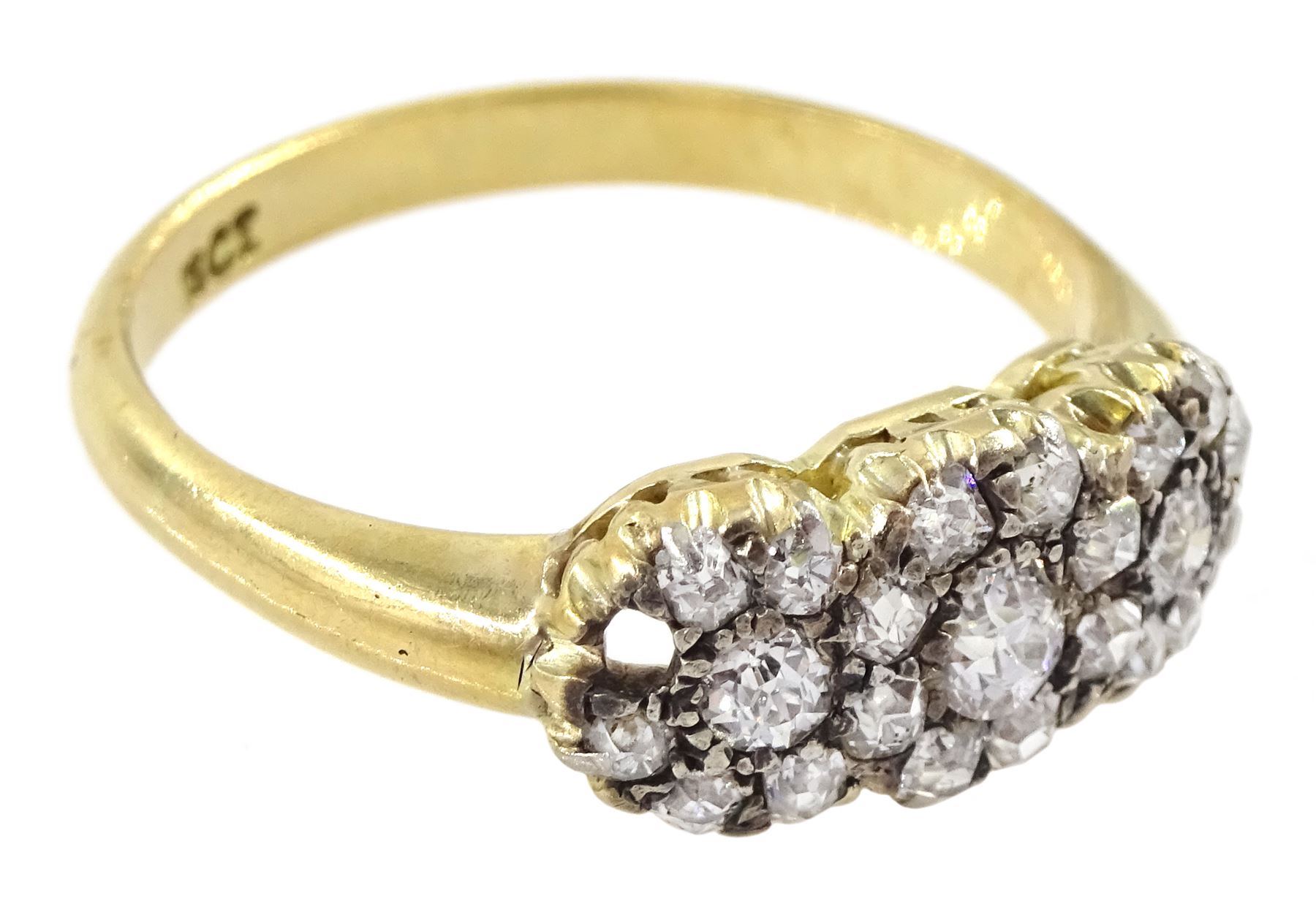 Edwardian gold old cut diamond triple cluster ring - Image 3 of 4