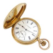Early 20th century 10ct gold full hunter keyless lever 'Ensign' pocket watch by American Watch Compa