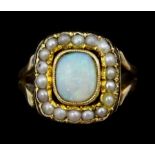 Victorian gold opal and seed pearl cluster ring