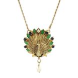 Igor Carl Faberge for Franklin Mint 14ct gold peacock watch pendant necklace