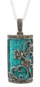 Silver turquoise and marcasite pendant necklace