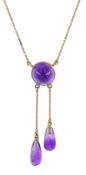 9ct gold cabochon amethyst pendant necklace