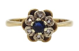9ct gold sapphire and illusion set diamond cluster ring