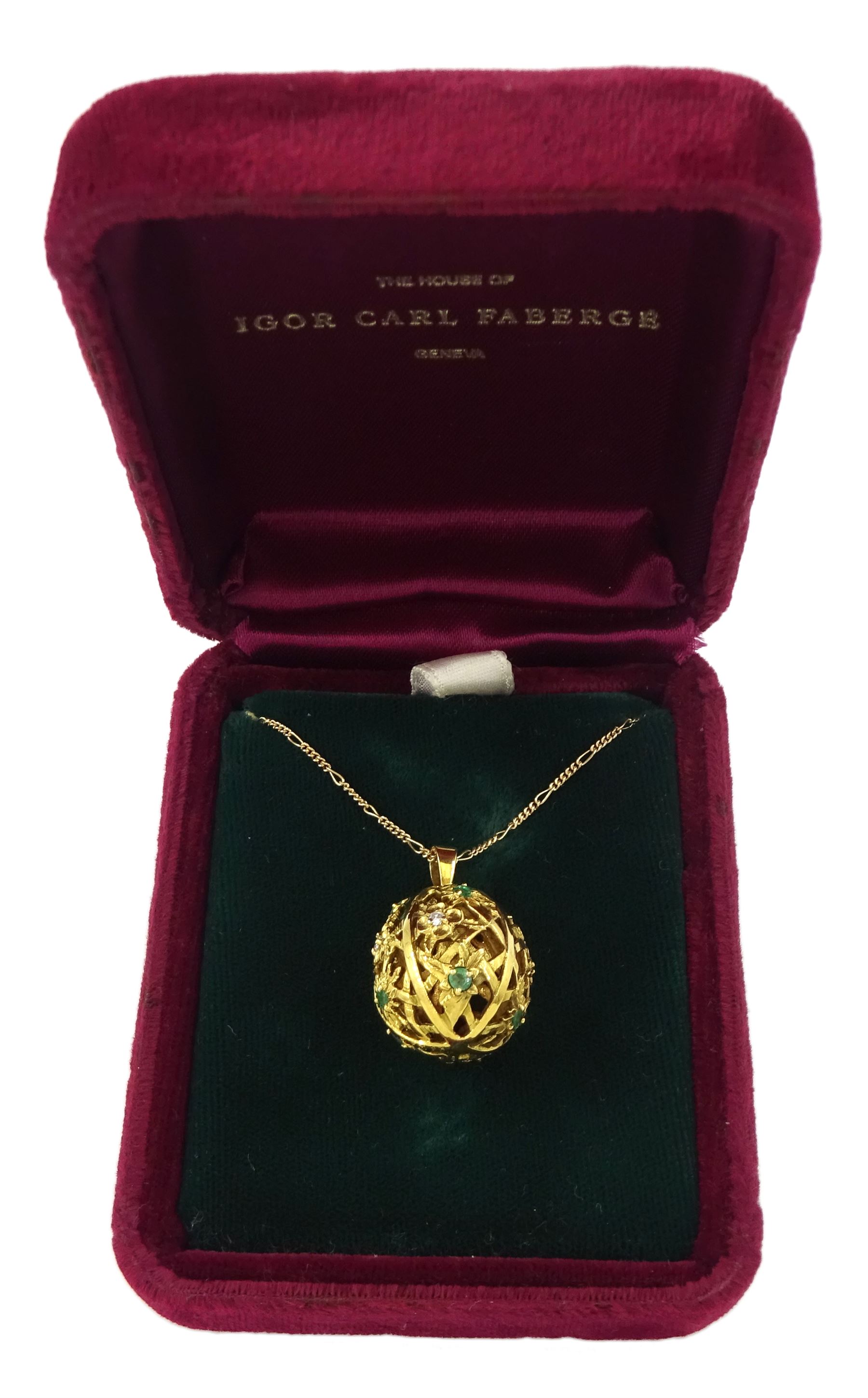 Igor Carl Faberge for Franklin Mint 14ct gold emerald and round brilliant cut diamond egg pendant - Image 2 of 6