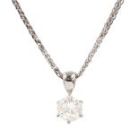 18ct white gold single stone round brilliant cut diamond pendant necklace