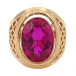 14ct rose gold single stone synthetic pink stone ring