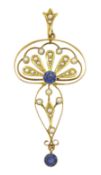 Edwardian gold sapphire and split seed pearl pendant